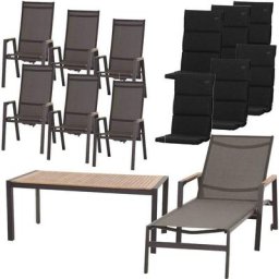 Siena Garden Garten-Essgruppe Savona / Zurigo, (Set, 14-tlg), best. aus 6 Sesseln, 1 Liege, 1 Tisch und 6 Auflagen