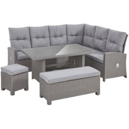 KONIFERA Gartenlounge-Set Monaco, (16-tlg), mit Sitzbank, Hocker, Tisch 145x80 cm, inkl. Auflagen, Alu/Polyrattan