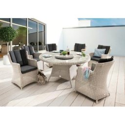 Destiny Garten-Essgruppe LUNA, (22-tlg), 6 Sessel, 1 Tisch Ø 150er Tisch mit Drehteller, inkl. Auflagen