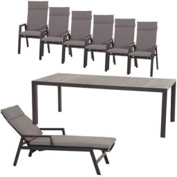 Siena Garden Garten-Essgruppe Valencia/Ancona, (Set, 15-tlg), bestehend aus 6 Sesseln, 1 Tisch, 7 Auflagen und 1 Liege