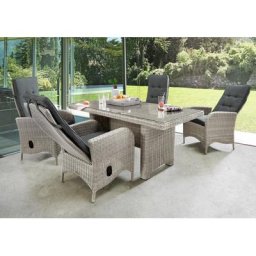 Destiny Garten-Essgruppe PALMA/ LUNA, (Set, 10-tlg), 4 Hochlehner verstellbar, Tisch rechteckig, inkl. Auflagen