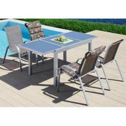 MERXX Garten-Essgruppe Amalfi, (5-tlg), 4 Sessel, Tisch 90x120-180 cm, Alu/Textil