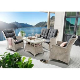 Destiny Garten-Essgruppe Dining-Lounge CASA, (13-tlg), 2 Sessel, 2er-Sofa, Tisch, Polyrattan inkl. Auflagen