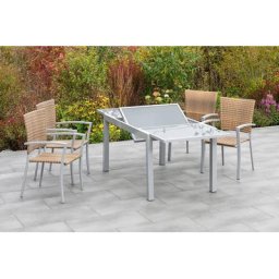 MERXX Garten-Essgruppe Savona, (5-tlg), 4 Sessel mit ausziehbarem Tisch