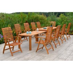 MERXX Garten-Essgruppe Paraiba, (Set, 11-tlg), 10 Klappsessel, 5-fach verstellbar, Ausziehtisch
