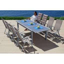 MERXX Garten-Essgruppe Amalfi, (9-tlg), 8 Hochlehner, Tisch 100x180-240 cm, Alu/Textil
