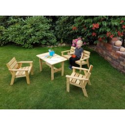 promadino Garten-Kindersitzgruppe Fehmarn, (4-tlg), aus Kiefernholz, 1 Bank, 1 Tisch, 2 Stühle