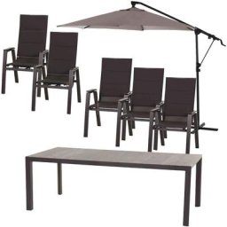 Siena Garden Garten-Essgruppe Milano / Ancona, (Set, 8-tlg), bestehend aus 6 Sesseln, 1 Tisch und 1 Ampelschirm