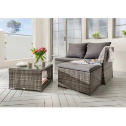 Destiny Balkonset LOFT, (8-tlg), Bank, Hocker, Tisch 56x56 cm, Polyrattan