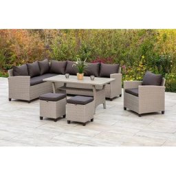 MERXX Garten-Essgruppe Palma, (5-tlg), Eckbank, Sessel, 2 Hocker, Tisch, mit Kissen