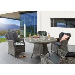 Destiny Garten-Essgruppe LUNA, (Set, 14-tlg), 4 Sessel, Tisch Ø 120 cm, Polyrattan, inkl. Auflagen