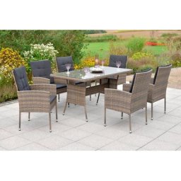 MERXX Garten-Essgruppe Menorca, (Set, 19-tlg), 6 Sessel, 6 Sitzkissen, 6 Rückenkissen, Tisch
