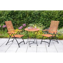 MERXX Garten-Essgruppe Schloßgarten, (Set, 3-tlg), 2 Sessel, klappbar, Tisch Ø/Höhe: 70x74 cm, Eukalyptus geölt