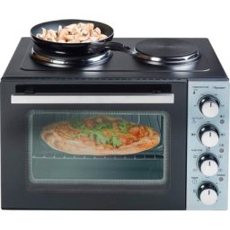 bestron Kleinküche AOV31CP Crispy & Co, mit Ofen und Doppelkochplatte, 3200 Watt, Schwarz