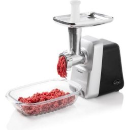 bestron Fleischwolf AMM1300, 5-in-1, 1300 W, 3 Schneidscheiben, Wurst- und Kibbeh-Aufsatz & Stopfer