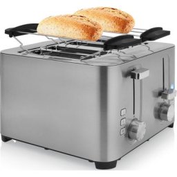 PRINCESS Toaster 142403, 4 kurze Schlitze, 1500 W, Edelstahl, Brötchenaufsatz, 7 Bräunungsstufen, Krümelschublade