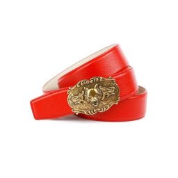 Anthoni Crown Ledergürtel in rot mit Wolfkopf-Schnalle