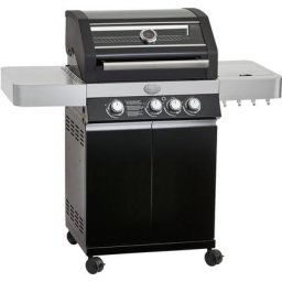 RÖSLE Gasgrill BBQ-Station VIDERO, 25519, G3 Schwarz, 3 Haupt- und 1 Seitenbrenner, beleuchtete Drehknöpfe