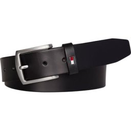 Tommy Hilfiger Ledergürtel DENTON 3,5 Robuster Ledergürtel mit Flag-Label, silberne Schnalle, verstellbar