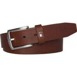 Tommy Hilfiger Ledergürtel DENTON 3,5 Robuster Ledergürtel mit Flag-Label, silberne Schnalle, verstellbar