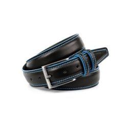 Anthoni Crown Ledergürtel mit Kontrast Stitching in blau