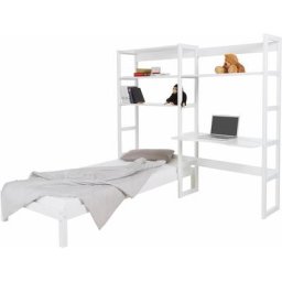 Hoppekids Jugendzimmer-Set STOREY, (Set, 13-St., Bett, Schreibtischplatte, 4 Einlegeböden, 4 Stützelemente, Rollrost), mit Bett, Schreibtisch & Regal, 2 Größen