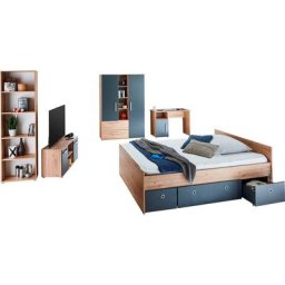 arthur berndt Jugendzimmer-Set Alessio, (Set, 6-St., Kleiderschrank, Bett mit Schubkasten, Schreibtisch, Bücherregal etc), mit Melamin-Oberfläche