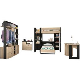 Gami Jugendzimmer-Set Duplex, (6-St., Bett, 2x offenes Schranksystem, Schreibtisch, Kommode, Hochbett)