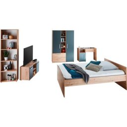 arthur berndt Jugendzimmer-Set Alessio, (Set, 5-St., Bett, Kleiderschrank, Schreibtisch, Standregal und TV-Lowboard), mit Melamin-Oberfläche