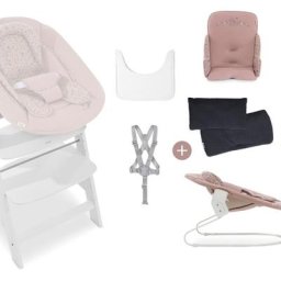 Hauck Hochstuhl Beta+B Trio Set, white, Motiv Bambi Rose (Set), inklusive Babywippe und Sitzverkleinerer, Bambi Rose