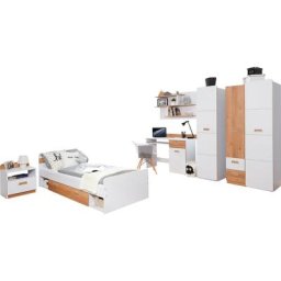 Ticaa Jugendzimmer-Set Lori, (Set, 6-St., Bett, Schrank, Schreibtisch, Standregal, Wandregal, Nachttisch), Bett + Schrank + Schreibtisch + Standregal + Wandregal + Nachttisch