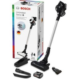BOSCH Akku-Hand-und Stielstaubsauger Unlimited Serie 6 BLS612BLCK, beutellos, inkl. 2 Akkus, Hygiene-Filter, alle Bodenartenlange lange Laufzeit