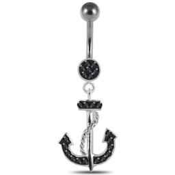 Firetti Bauchnabelpiercing BLACK ANCHOR, Anker, mit Zirkonia (synth)
