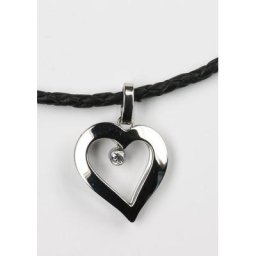 Firetti Kette mit Anhänger Herz, geflochtenes Lederband, mit Zirkonia
