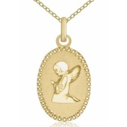 Firetti Goldkette Schutzengel, oval, diamantiert, matt