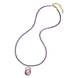 Firetti Kette mit Anhänger, Made in Germany - mit Amethyst oder Citrin - mit Süßwasserzuchtperle