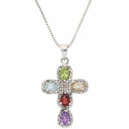 Firetti Kette mit Anhänger Kreuz, mit Topas, Amethyst, Citrin, Peridot, Granat