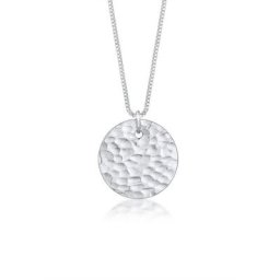 Elli Kette mit Anhänger Plättchen Kreis Rund Gehämmert 925 Silber
