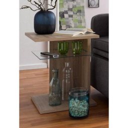 PRO Line Beistelltisch, aus Holz, mit Ablageboden aus Glas, Bodenplatte, quadratisch