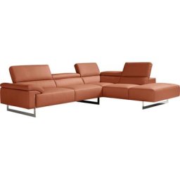 Egoitaliano Ecksofa Malika, mit Ottomane, inkl. Kopfteilverstellung und chromfarbenen Metallfüßen