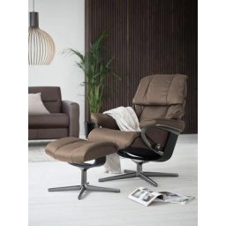 Stressless® Relaxsessel Reno (Set, Relaxsessel mit Hocker), mit Hocker, mit Cross Base, Größe S, M & L, Holzakzent Schwarz