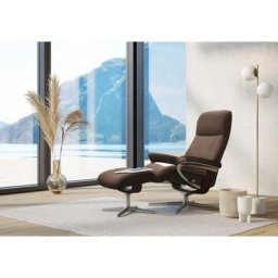 Stressless® Relaxsessel View (Set, Relaxsessel mit Hocker), mit Hocker, mit Cross Base, Größe S, M & L, Holzakzent Braun