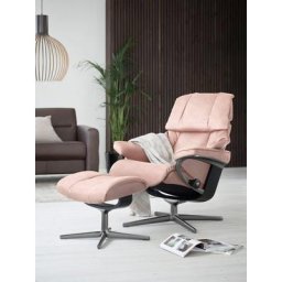 Stressless® Relaxsessel Reno (Set, Relaxsessel mit Hocker), mit Hocker, mit Cross Base, Größe S, M & L, Holzakzent Schwarz