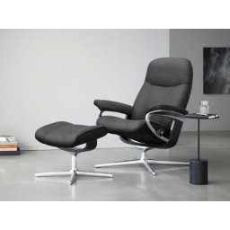 Stressless® Relaxsessel Consul (Set, Relaxsessel mit Hocker), mit Hocker, mit Cross Base, Größe S, M & L, Holzakzent Schwarz