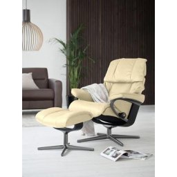 Stressless® Relaxsessel Reno (Set, Relaxsessel mit Hocker), mit Hocker, mit Cross Base, Größe S, M & L, Holzakzent Schwarz