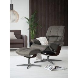 Stressless® Relaxsessel Reno (Set, Relaxsessel mit Hocker), mit Hocker, mit Cross Base, Größe S, M & L, Holzakzent Braun