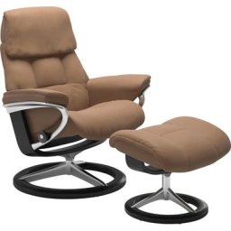 Stressless® Relaxsessel Ruby (Set, Relaxsessel mit Hocker), mit Signature Base, Größe S, Gestell Eiche, Wenge, Braun & Schwarz