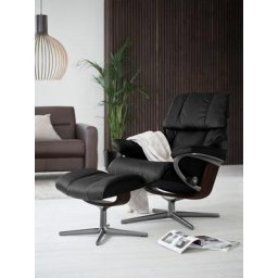 Stressless® Relaxsessel Reno (Set, Relaxsessel mit Hocker), mit Hocker, mit Cross Base, Größe S, M & L, Holzakzent Braun