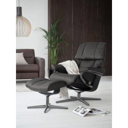 Stressless® Relaxsessel Reno (Set, Relaxsessel mit Hocker), mit Hocker, mit Cross Base, Größe S, M & L, Holzakzent Schwarz
