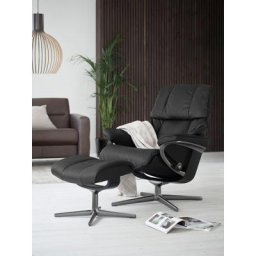Stressless® Relaxsessel Reno (Set, Relaxsessel mit Hocker), mit Hocker, mit Cross Base, Größe S, M & L, Holzakzent Schwarz